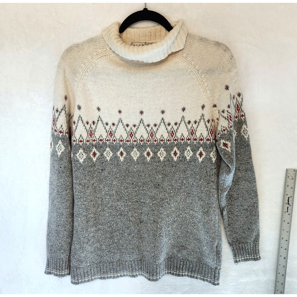 Vintage Nomi Women's L Nordic Sweater Cowl Neck Ramie Angora Cream Gray Pink